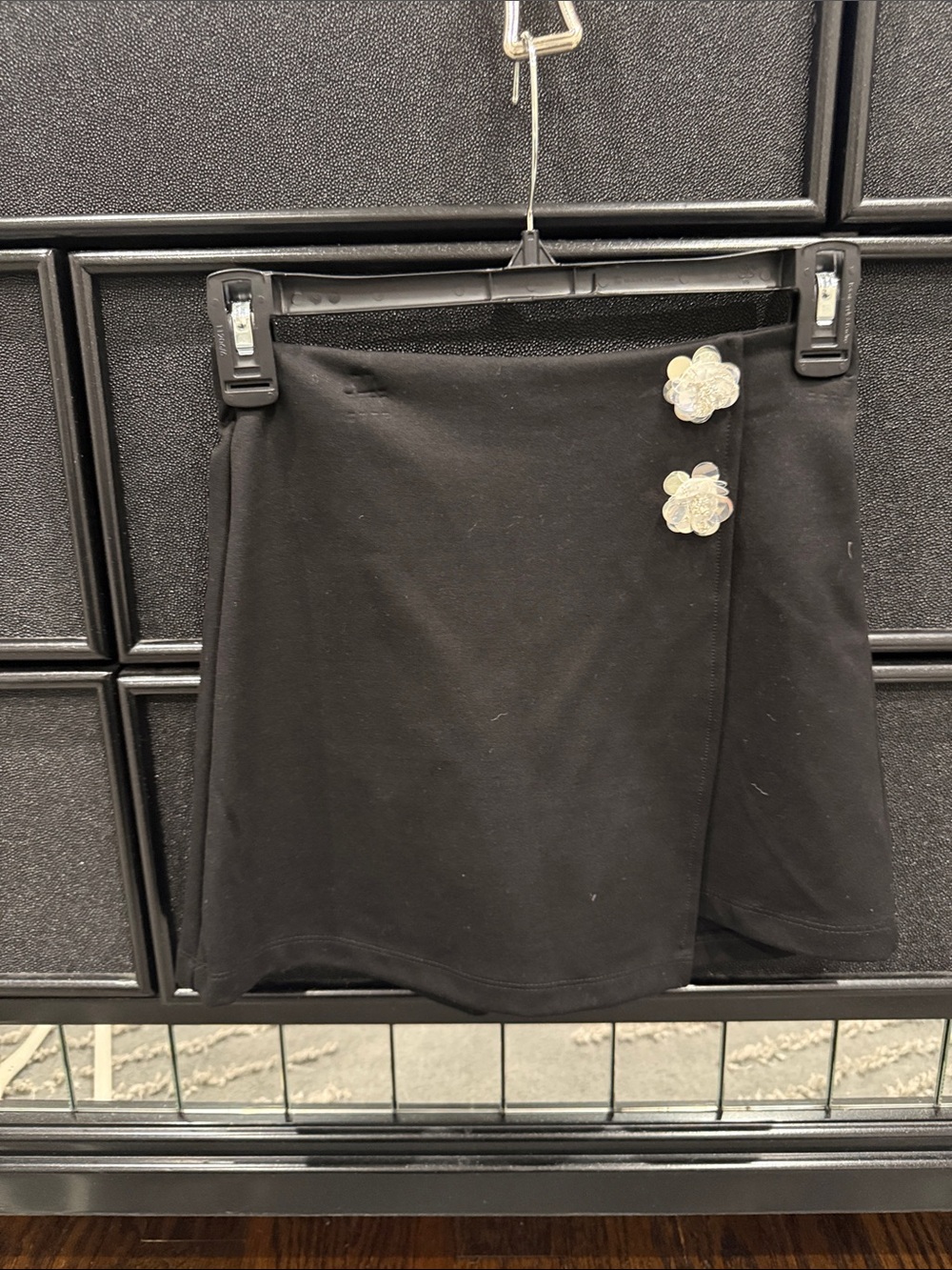 Black Floral-Button Wrap Skirt
